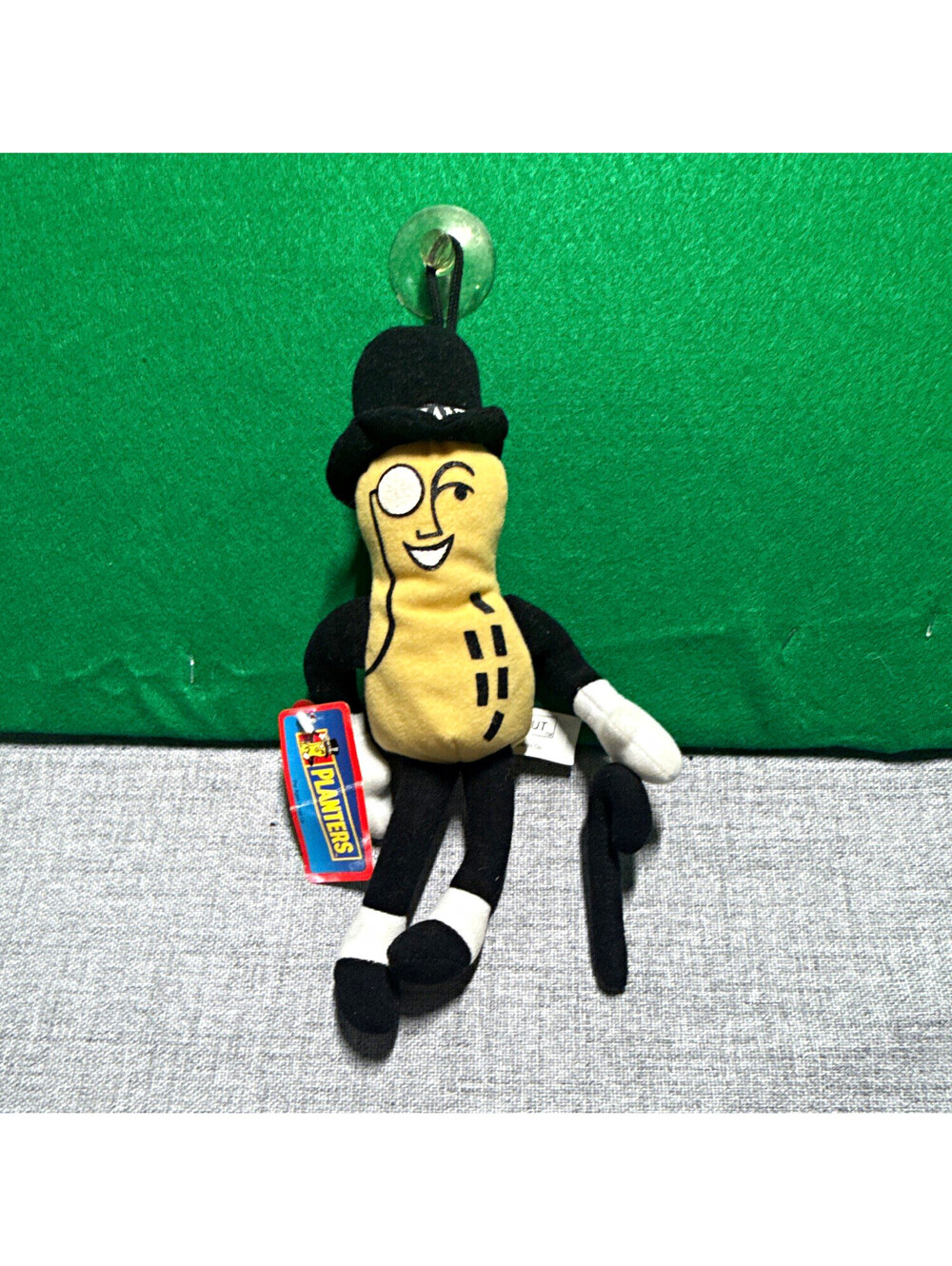 Vintage Planters Nuts Mr. Peanut Plush Doll w/Hat Cane & Suction Cup Hanger Loop
